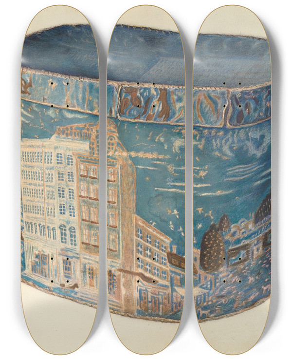 Triptych art skateboard deck of Paul Ward Bandbox_2 by Paul Ward (20-)
