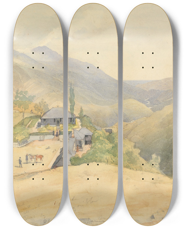 Triptych art skateboard deck of Godfrey Thomas Vigne Clifton Mount by Godfrey Thomas Vigne
