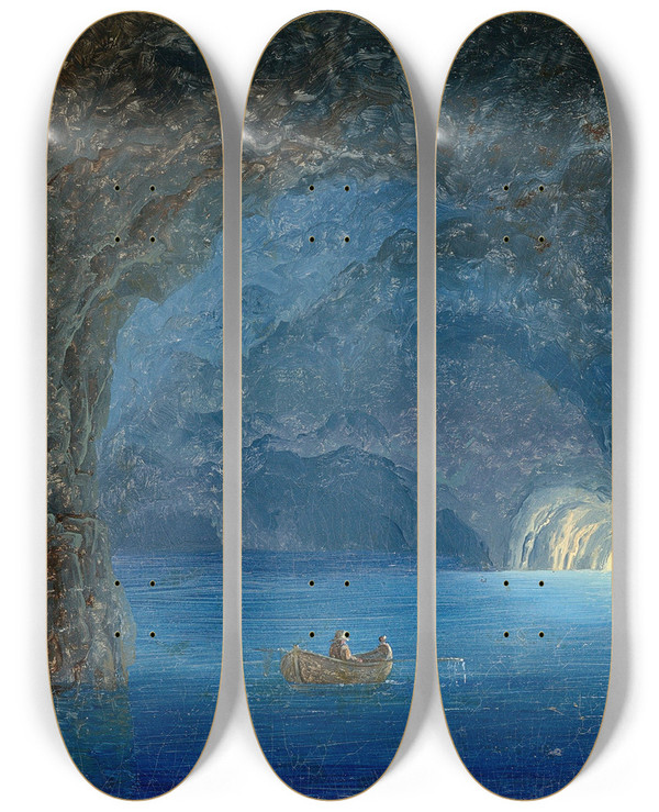Triptych art skateboard deck of August Kopisch The Blue Grotto by August Kopisch