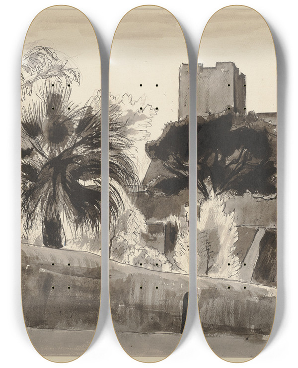Triptych art skateboard deck of Hermann Lismann Collioure_2 by Hermann Lismann (1878-1943)