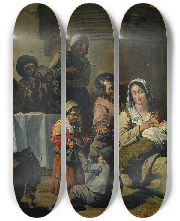 Triptych art skateboard deck of Le Nain Vintage Scene by Le Nain (17-)