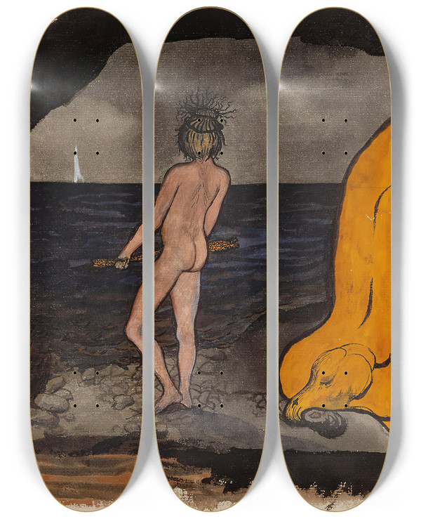 Triptych art skateboard deck of Hugo Simberg Fantasy_3 by Hugo Simberg (1873-1917)