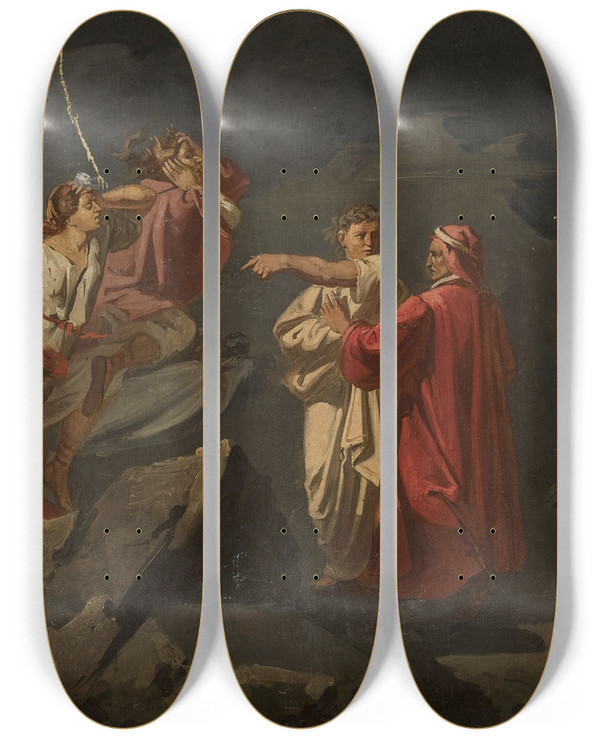Triptych art skateboard deck of Ignacy Gierdziejewski Dante And Vergil by Ignacy Gierdziejewski (1826-1860)