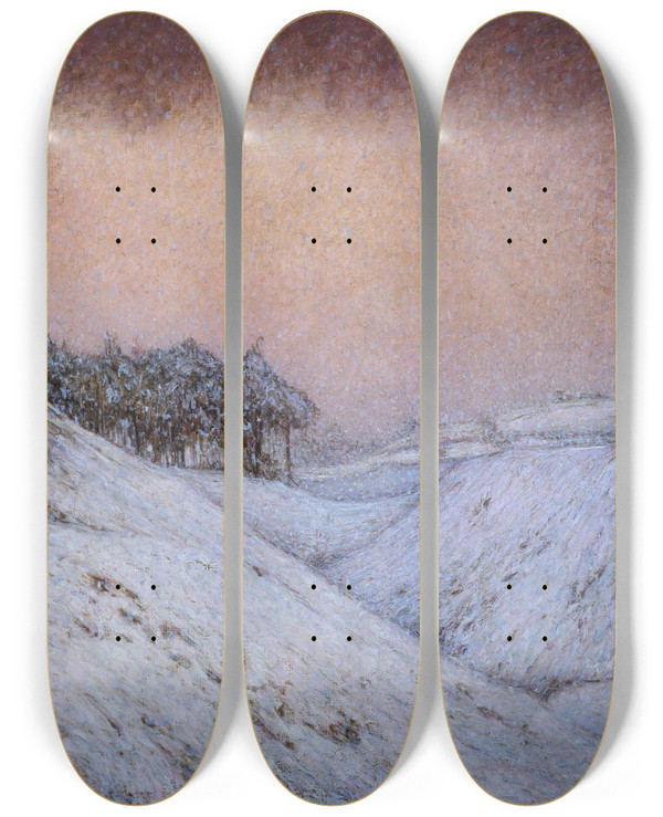 Triptych art skateboard deck of Karl Nordstrm Snowfall by Karl Nordstrom (1855-1923)