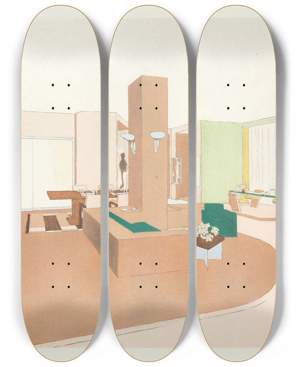 Triptych art skateboard deck of Djobourgeois Ensemble by Djo-Bourgeois (1898-1937)