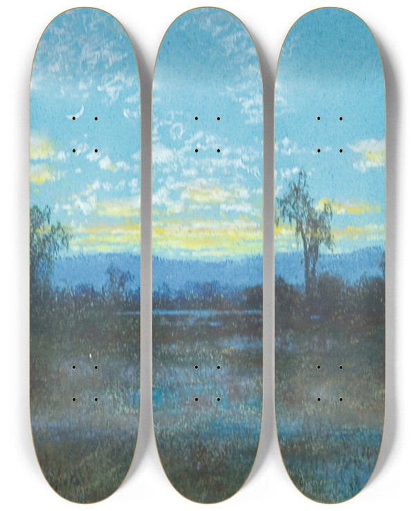 Triptych art skateboard deck of Charles Dorman Robinson Sinking Sun by Charles Dorman Robinson (1847-1933)