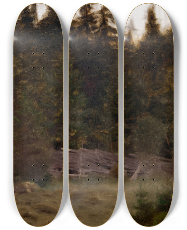 Triptych art skateboard deck of Bruno Liljefors Landscape Study by Bruno Liljefors (1860-1939)