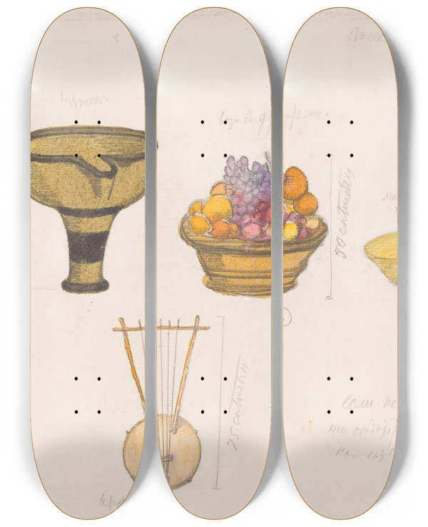 Triptych art skateboard deck of Lon Bakst Judith Set by Leon Bakst (1866-1924)