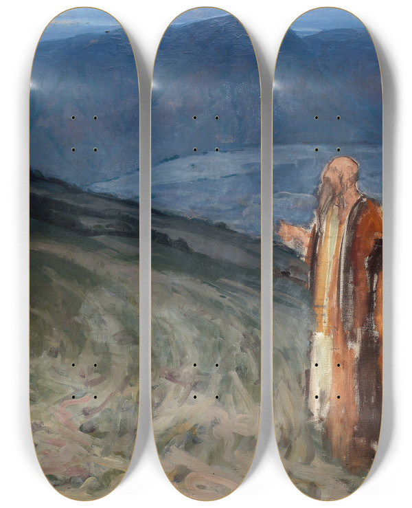 Triptych art skateboard deck of Henry Ossawa Tanner Study For Moses And The Burning Bush by Henry Ossawa Tanner (1859-1937)