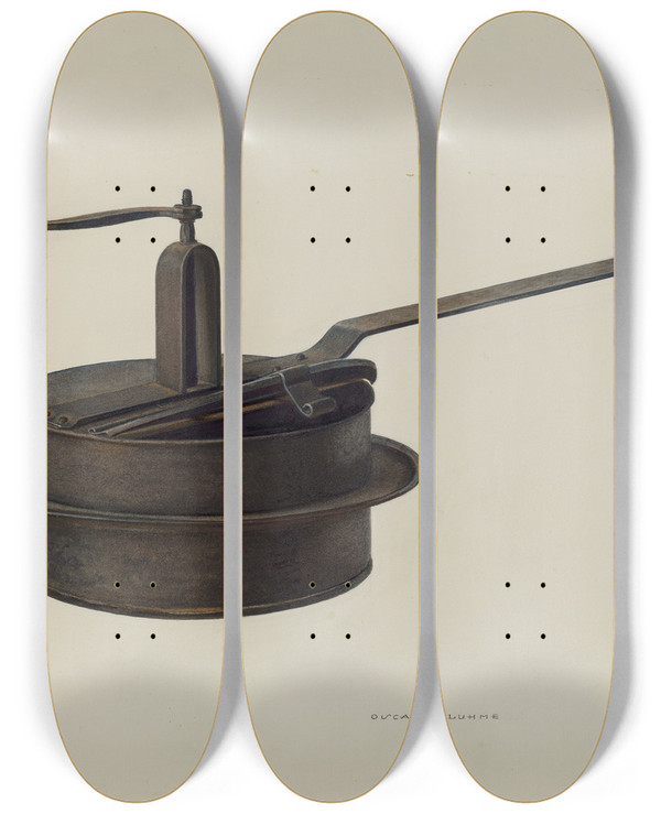 Triptych art skateboard deck of Oscar Bluhme Popcorn Popper by Oscar Bluhme