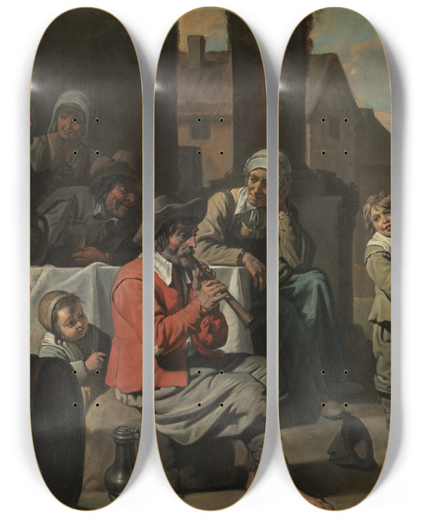 Triptych art skateboard deck of Le Nain Peasant Children Dancing by Le Nain (17-)