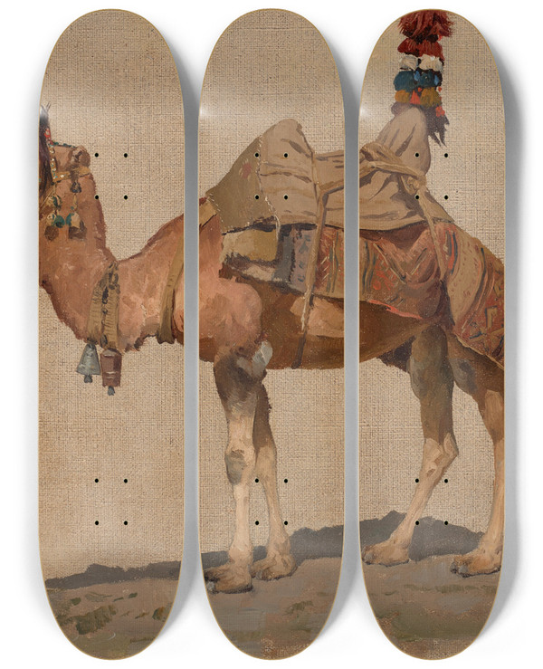 Triptych art skateboard deck of Aleksei Kivshenko Study Of A Camel by Aleksei Kivshenko