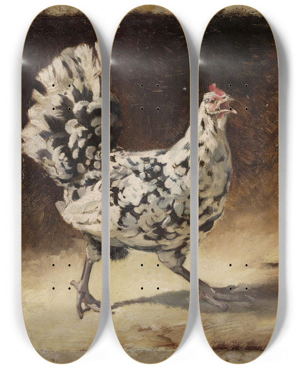 Triptych art skateboard deck of Jean Lulvs Hen by Jean Lulves (1833-1889)