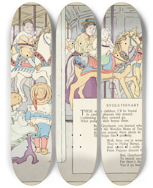 Triptych art skateboard deck of Ethel Mars Evolutionary Fame by Ethel Mars (1876-1959)