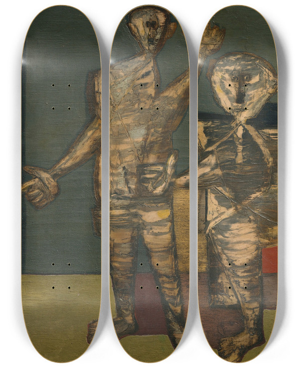 Triptych art skateboard deck of Jankel Adler Two Figures by Jankel Adler (1895-1949)
