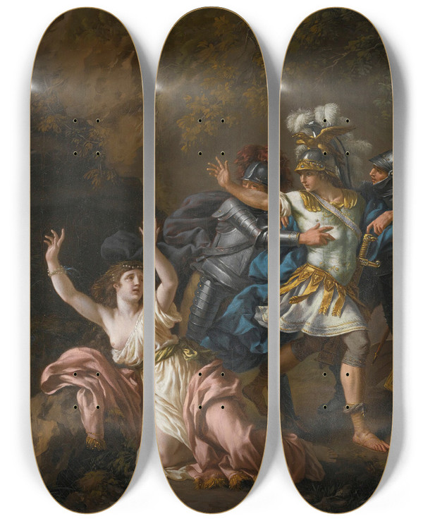 Triptych art skateboard deck of Jeanjacques Lagrene Rinaldo And Armida by Jean-Jacques Lagrene (1739-1821)