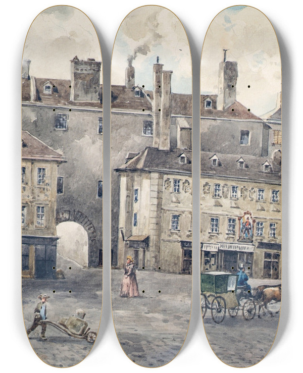 Triptych art skateboard deck of August Gerasch Der Albertinaplatz Mit Dem Andreas Hoferhaus In Wien by August Gerasch (1822-1908)