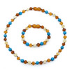 Amber Mixed With Turquoise Necklace & Bracelet Set