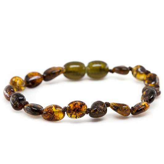 Baltic Amber  bracelet / anklet - polished swamp greenish beans