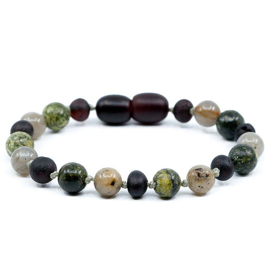 Amber Raw Cherry Bracelet Mixed With Green Lace and Labradorite
