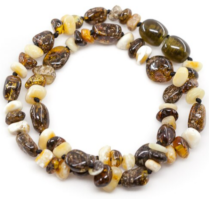Amber necklace - polished greenish & honey random beads