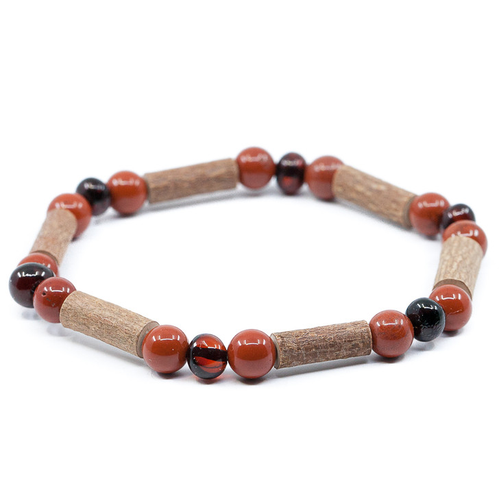 Cherry Baltic amber, Red Jasper & Hazelwood adult bracelet