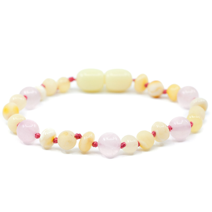 Amber Milky Maximum effect Ankle Bracelet Mixed With Rose Quartz
