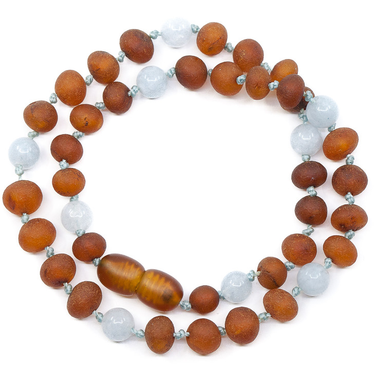 RAW Amber Cognac Teething Necklace Mixed With Aquamarine for Maximum Pain Relief