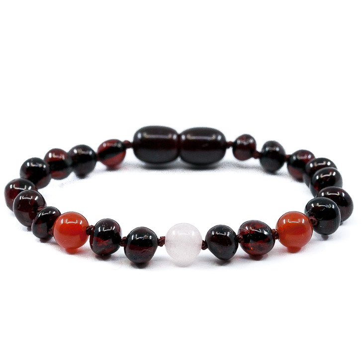 Smoky Quartz, Carnelian & Cherry Amber Ankle Bracelet