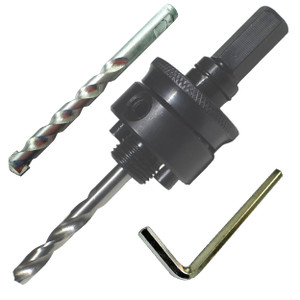 Quick Change Hole Saw Arbor With HSS Pilot Drill For Wood And Steel 7-16 inch End Push Pull Pins into Hole Saw Does Not Unscrew in Use Fits Hole Saws 1 1-4" To 6" inc TCT Pilot Drill For Masonry Quick Change Hole Saw Arbor With HSS Pilot Drill For Wood And Steel 7-16 inch End Push Pull Pins into Hole Saw Does Not Unscrew in Use Fits Hole Saws 1 1-4" To 6" inc TCT Pilot Drill For Masonry