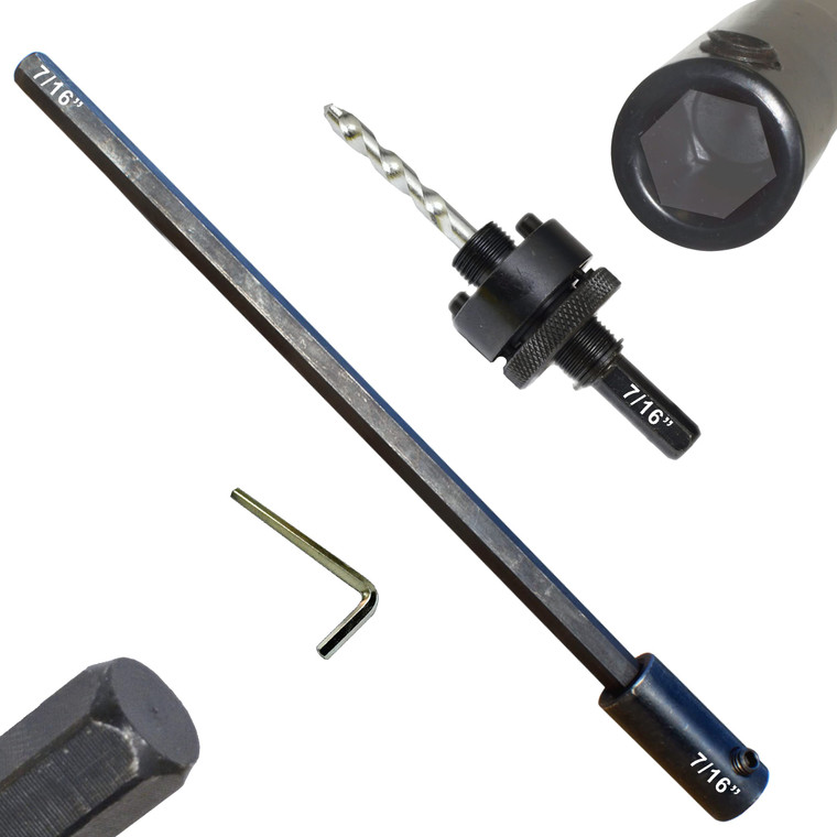 Hole Saw Extension with arbor 7-16 hex