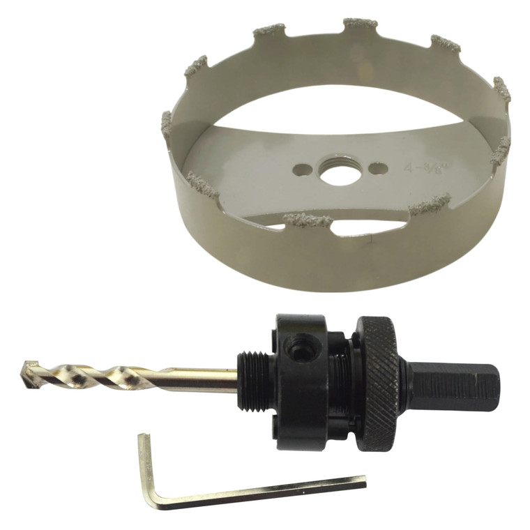 4 3-8 Hole Saw For Recessed Lighting With Hole Saw Arbor 7-16" Hex Carbide Grit Hole Saw 4 3-8 in Can Hole Saw For Holes in Drywall Ceilings And Plaster Walls For Speakers Recessed Light installation
