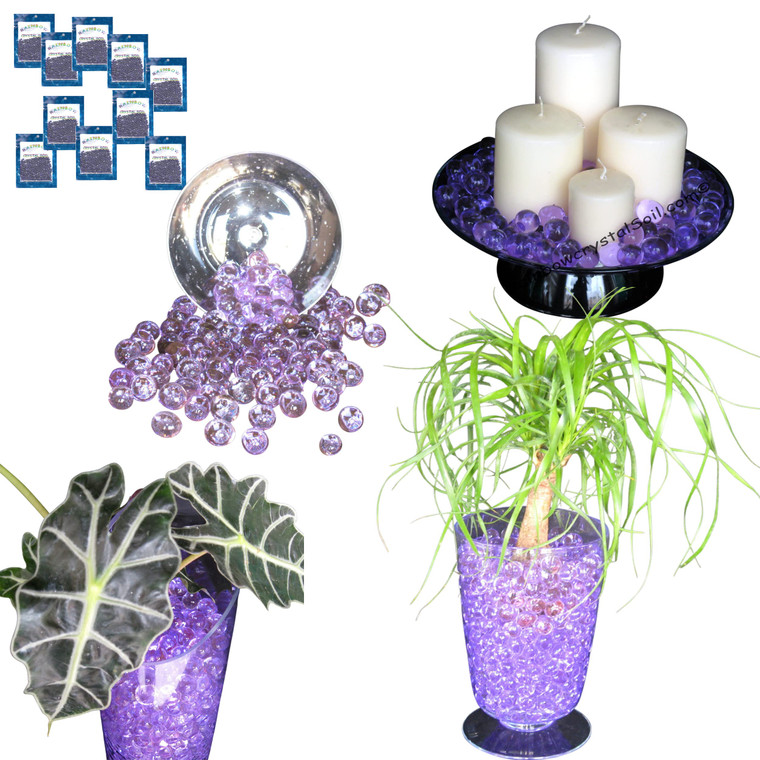 Water Beads For Vases Purple 10x10G Bag Purple Water Beads For Plants Non-Toxic Purple Wedding Decor Vase Filler Soak Water Gel Beads 8Hrs in Water Makes 5 Gallon Of 1/2" To 3-4" Purple Water Balls