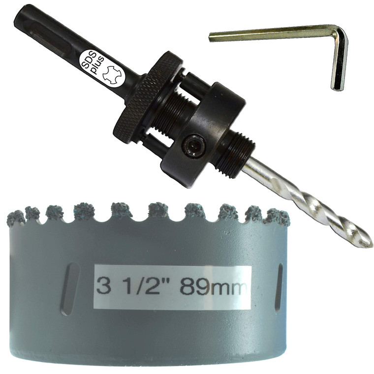 3 1/2" Tungsten Carbide Hole Saw Kit inc 89mm Carbide Hole Saw Sds Plus Hole Saw Arbor Hex Key Arbor Comes With Masonry TCT Pilot Drill For Concrete Wall Tile Brick Drywall Masonry Fiberglass Plaster 3 1/2" Tungsten Carbide Hole Saw Kit inc 89mm Carbide Hole Saw Sds Plus Hole Saw Arbor Hex Key Arbor Comes With Masonry TCT Pilot Drill For Concrete Wall Tile Brick Drywall Masonry Fiberglass Plaster