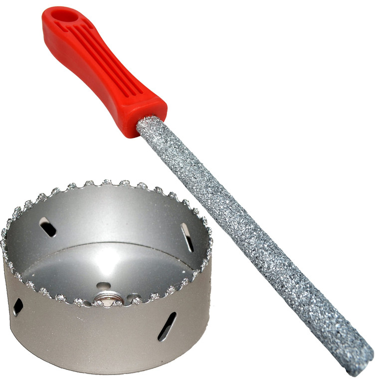 4 inch Hole Saw For Recessed Lights in Drywall Ceilings Carbide File 6 inch Grit Edge Half Round To Widen Holes in Concrete Fiberglass Plasterboard Walls And Cement Backer Board For Shower Valve