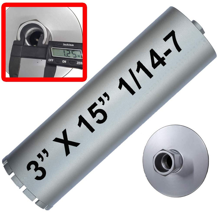 3" Diamond Core Drill Bit For Drilling Rig 3 in x 16 in Long 1 1-4-7 Unc Thread For Core Drilling Machine Only Be Used With 1 1-4-7 Adapter Or Drill Rig