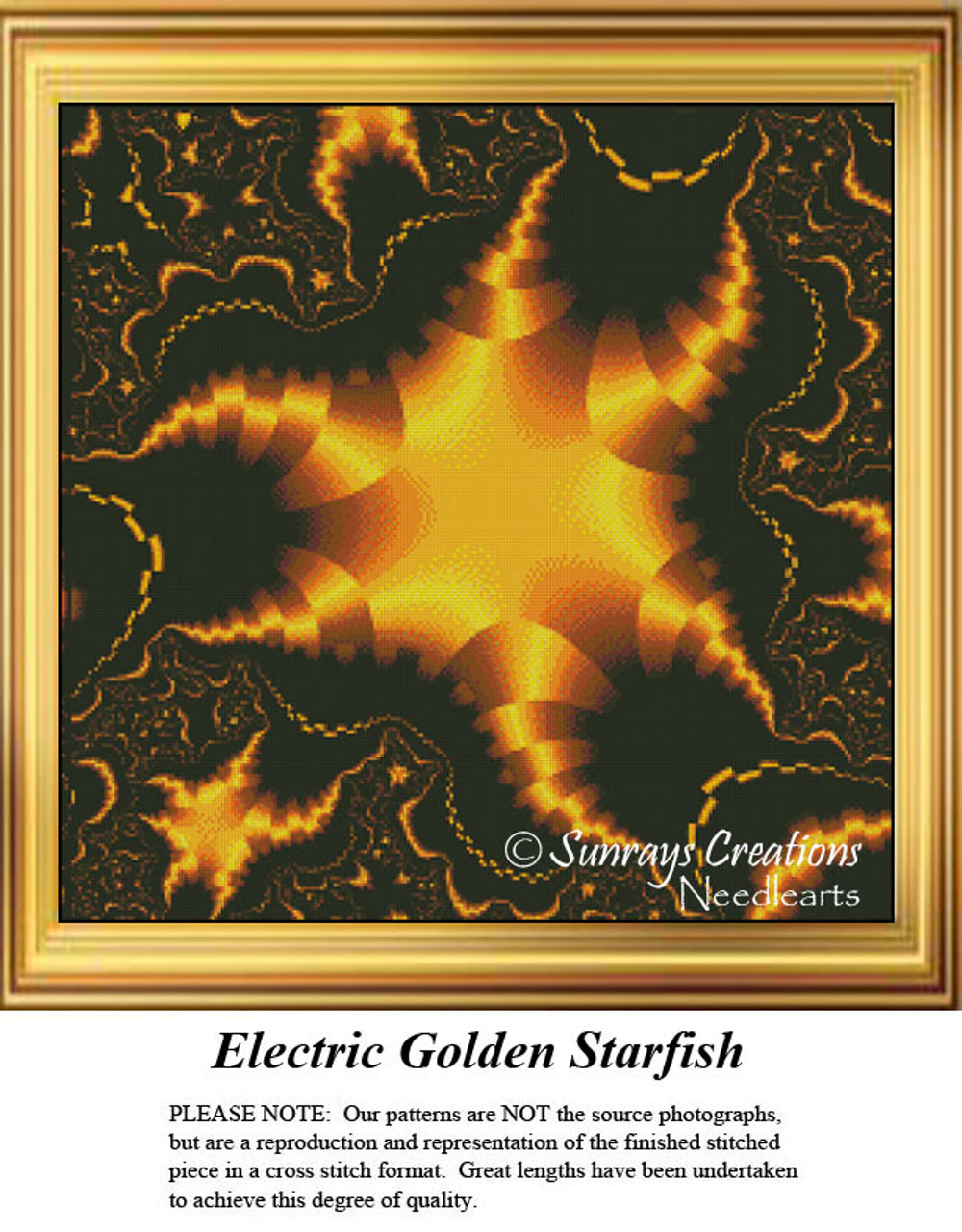 Fractals Cross Stitch Patterns Electric Golden Starfish
