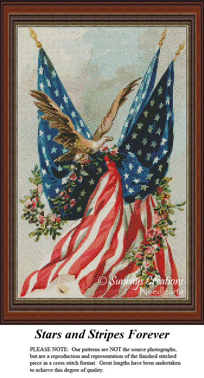 Patriotic Cross Stitch Pattern | Stars and Stripes Forever patriotic-cross-stitch-pattern-stars-and-stripes-forever