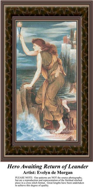 Fine Art Cross Stitch Pattern  | Hero Waiting Return of Leander 