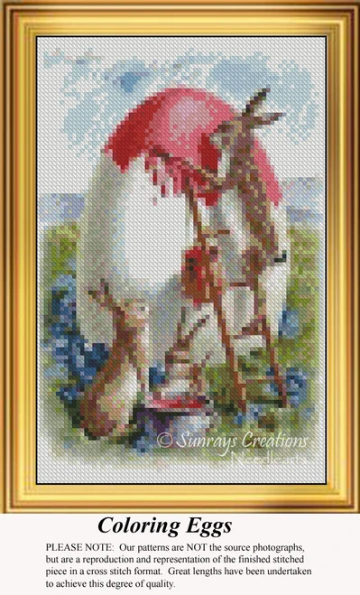 Easter Cross Stitch Pattern Miniature | Coloring Eggs - counted cross stitch pattern
