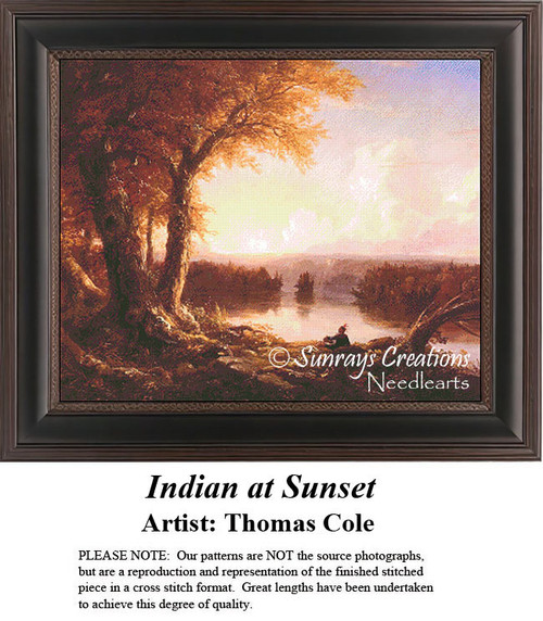 Fine Art Cross Stitch Pattern | Indian at Sunset