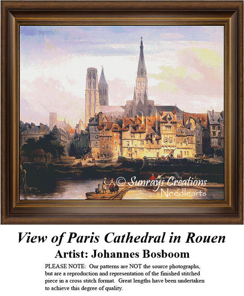 Architecture Cross Stitch Pattern | View of Paris Cathedral in Rouen 