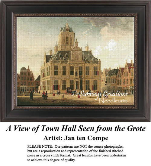 Fine Art Cross Stitch Pattern | A View of Town Hall Seen from the Grote