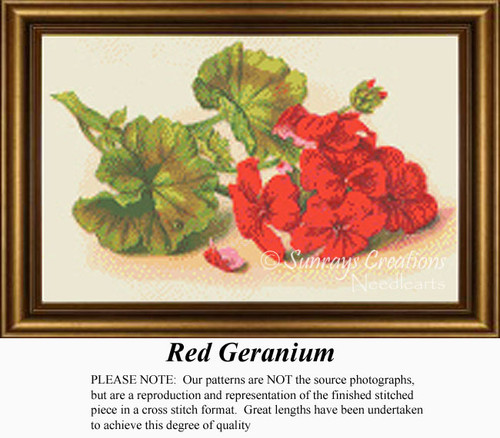 Vintage Cross Stitch Pattern | Red Geranium