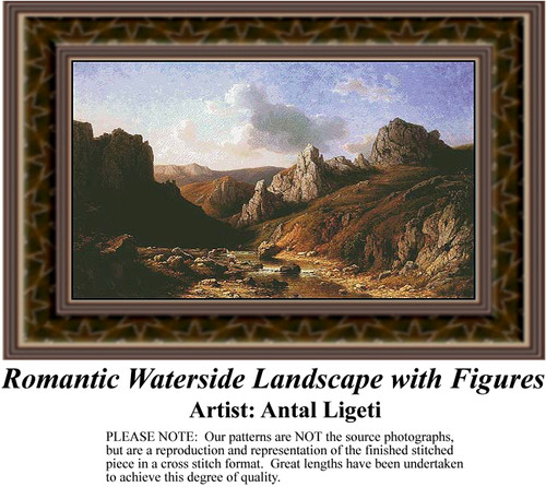 Landscape Cross Stitch Pattern | Romantic Waterside Landscape with Figures  