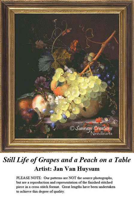 Still Life Cross Stitch Patterns | Still Life of Grapes and a Peach on a Table
