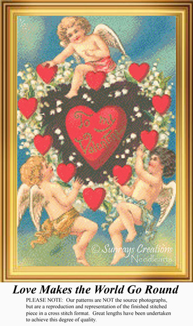 A heart surrounded by three cherubs holds the message "To my Valentine," creating a joyful xstitch pattern perfect for Valentine's Day.