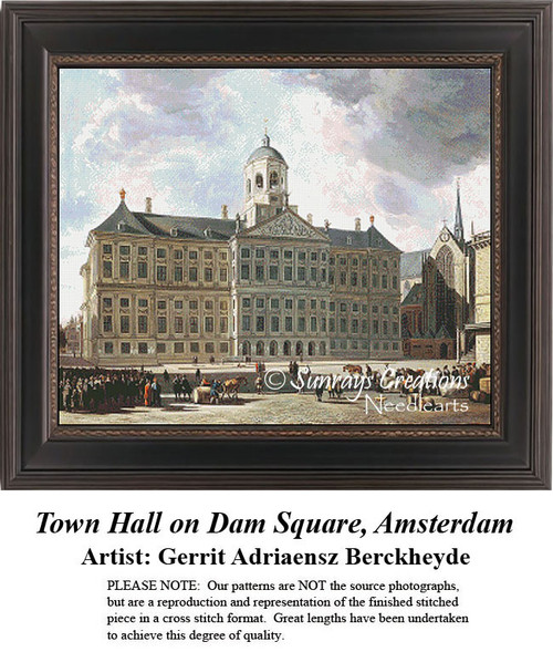 Architecture Cross Stitch | Town Hall on Dam Square, Amsterdam - counted cross stitch pattern