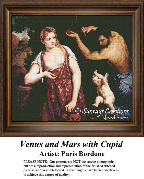 Fine Art Cross Stitch Pattern | Venus and Mars with Cupid