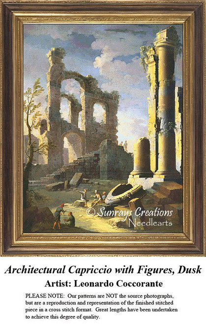 Architecture Cross Stitch Pattern | Architectural Capriccio with Figures, Dusk 